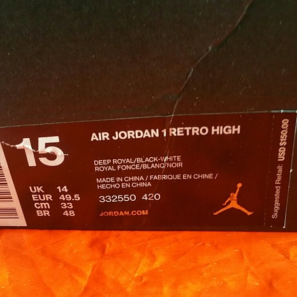 BRAND NEW!! Air Jordan Retro 1, Size 15